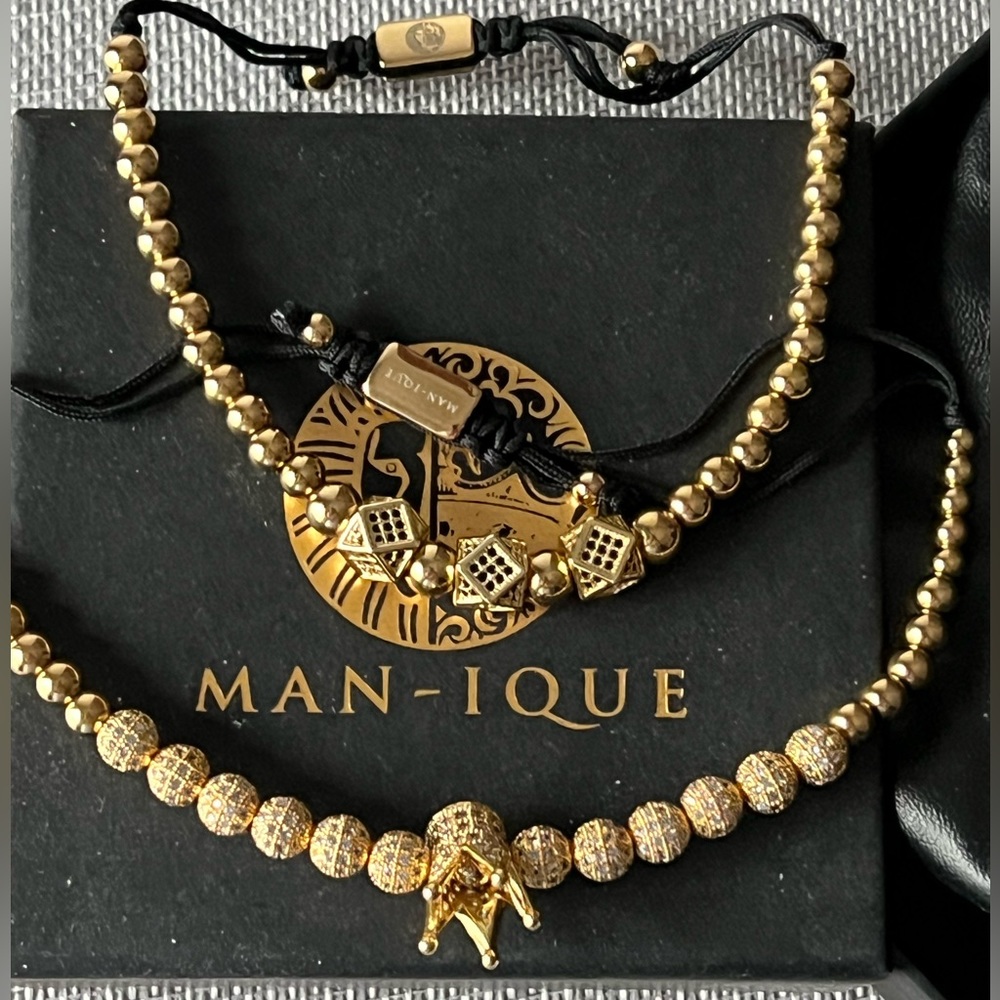 Man-ique mens gold and crystal bracelets. New. Set of two. - Picture 1 of 3
